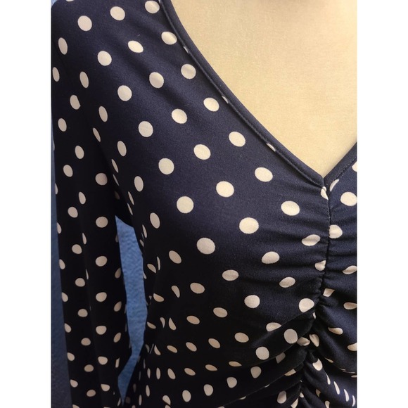 EUC Studio B by Bobeau Navy Blue Polka Dot Long Sleeve Dress Size S - Picture 2 of 6